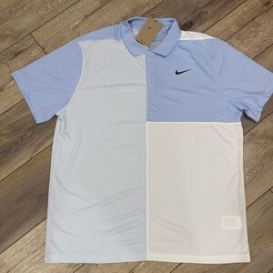 Nike Men's Blue & White Polo Golf Shirt size XL NWT. Has tiny pull. Seen in pic